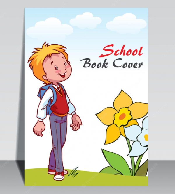 Desain cover buku dengan ilustrasi karakter kartun